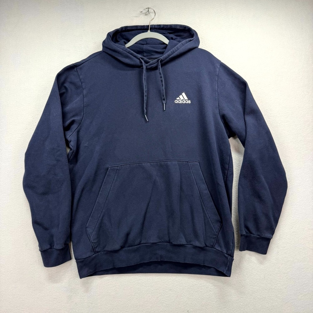 Adidas Essentials Fleece Hoodie Mens L Blue Sportswear Drawstring‎ Sweatshirt